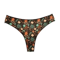 Nahtloser Tanga mit floralem Print in Orange und Türkis auf schwarzem Stoff - Schwarz Mit Grün Und Orange