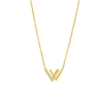Collana minimalista in acciaio al titanio dorato con ciondolo a forma di W con cristalli - Oro