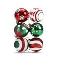Set of 6 red, green, and white Christmas balls with glitter patterns in clear gift box - Red Green White Mixed Painted Style(CJ185)