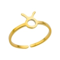 Adjustable golden stainless steel ring featuring a polished Taurus zodiac sign symbol - Taurus