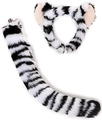 White and black striped faux fur tiger ears headband and tail set for cosplay - White Tiger 2-Piece Set (Headband + Tail)