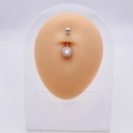 Silver stainless steel belly ring with round zircon drop on silicone navel model - Large Single Round Zirconia