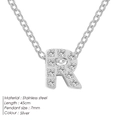 Silver stainless steel necklace with letter R pendant and pavé cubic zirconia - Letter R / Silver