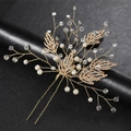 Forcina per capelli da sposa dorata con foglie fatte a mano, perle e cristalli - Oro
