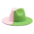 Detalle de sombrero fedora bicolor en rosa y verde con ala plana de fieltro - M (56-58cm) / Rosa+Verde Fruta