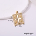 Macro view of gold-plated square cross pendant showing 2.5cm height and 2cm width dimensions - Cross Style Q