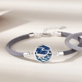 Bracciale intrecciato grigio con ciondolo ottagonale in argento e balena in smalto blu - Corda Intrecciata Grigia / Bracciale Sogno di Balena Uomo