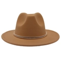 Classic camel wool fedora hat with gold metal band accessory on a white background - M (56-58cm) / Camel (Gold Ring)