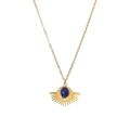 Vintage 18K gold-plated necklace with oval navy blue stone and sunburst pendant - Retro Sun Lapis Lazuli(SN21050616)