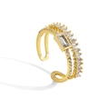 Bague ouverte double rangée plaquée or 18 carats avec oxydes de zirconium carrés - Ouvert Réglable / Doré
