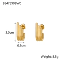 Golden titanium steel hoop earrings with vertical texture and 2.0cm height dimension - Textured Semi-Hoop Earrings (BE47590BW0)