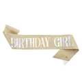 Gold glitter Birthday Girl sash with holographic lettering and safety pin closure - One Size / Light Gold Holographic - GIRL