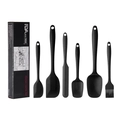 Set da 6 pezzi di utensili da cucina in silicone nero con spatole in confezione - Set da 6 Pezzi Nero (Scatola a Colori)
