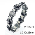 Vintage punk wolf head steel bracelet with distressed silver finish and textured links - 3D Wolf Head Textured Style (KB162580-KJX)