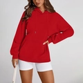 Sweat à capuche oversize rouge en polaire pour femme avec poche kangourou - Rouge