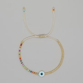Bohemian evil eye bead bracelet with colorful seed beads and adjustable golden accents - Evil Eye Gold Beads Multi-color Patchwork (MI-B210107B)