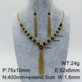 Set collana con nappa e orecchini in occhio di tigre con catena dorata su busto - Set di Nappe Catena in Oro Occhio di Tigre (KS127262-Z)