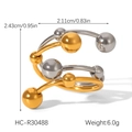 Detailansicht des zweifarbigen Stahlrings mit Kugeln inklusive Maßen und Gewichtsinfos - Gold Silber Gemischter Kugel Spiral Stil (HC-R30488)