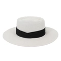 Cappello di paglia bianco a cima piatta con nastro nero per protezione solare estiva - M (56-58cm) / Cappello Bianco + Nastro Nero