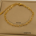Detail of 18K gold plated stainless steel paperclip chain bracelet with lobster clasp and extender - Paperclip Chain (C-1-2)