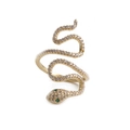 Detailed close-up of golden snake ring with zircon inlay and green gemstone eyes - Gold Snake White Zirconia Green Eye Simple Style (A-CR0241)