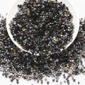 Macro shot of glossy black glass cube beads for DIY jewelry and handmade accessories - Black Series