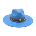 Cappello fedora celeste con fascia etnica intrecciata e pietra turchese - Taglia unica / Blu