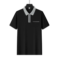Detailaufnahme von Herren-Poloshirt mit Reißverschluss und grauem Kontrastkragen - Schwarz/Grau