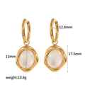 18k gold plated cat eye stone earrings with water drop pendants and size dimensions - Simple Milky White Stone Pendant Hoop Earrings (TE60234)