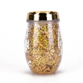 10oz double wall egg cup with gold lid and sparkling gold hexagonal sequins inside - Style B (Gold Sequins)