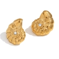 Boucles d'oreilles conque dorées avec centre en zircon étincelant et texture spirale - Or