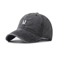 Washed cotton vintage baseball cap in charcoal grey with white embroidered letter U - Adjustable / Black