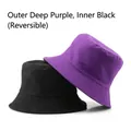 Double-sided cotton bucket hat in deep purple and black reversible design for sun protection - Deep Purple Outside Black Inside (Reversible)