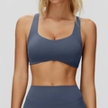 Dunkelgrau-blaues Yoga-Set mit Überkreuz-Sport-BH und Leggings mit hohem Bund für Fitness - XL / Marineblau