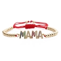 Golden MAMA charm bracelet with colorful cubic zirconia and red adjustable cord - MAMA Gold Copper Bead Red Rope Bracelet