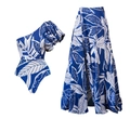 One-shoulder ruffle swimsuit and high-waist maxi skirt set with blue tropical leaf print - S / Set