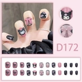 Press-on-Nägel im schwarz-rosa 3D Sanrio Kuromi Design mit Schleife und Pailletten - Kuromi Cartoon Schwarz Rosa Schleife (D172)