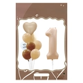 Set compleanno retrò con palloncino numero 1 crema, cuore e palloncini in lattice - FG51 Serie Morandi Numero 1 + Cuore