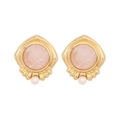 Vintage goldene Ohrringe mit rosa Marmorstein und weißer Perle Akzent - Hellrosa
