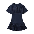 Abito blu scuro a maniche corte con colletto Peter Pan e orlo a balze - XS / Bianco latte