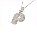 Hip hop style bubble letter P pendant necklace with silver finish and cubic zirconia - Silver P