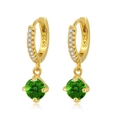 Orecchini a cerchio in argento S925 dorato con pietra verde tonda e zirconi bianchi - Verde