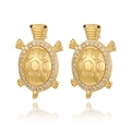 18K gold plated turtle stud earrings with white zircon crystals on white background - Turtle Style (E1081)