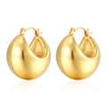 Polished 18K gold plated chunky hoop earrings with mirror finish and teardrop shape - Large Semi-circle Hollow (MS-147) / Gold
