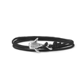Minimalist black braided Milanese cord bracelet with silver shark metal buckle - Black Cord Silver Whale