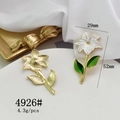Golden lily flower alloy brooch pins with white enamel petals and 52mm length - 4926# Elegant Flower