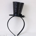 Mini black sequin witch hat headband with satin ribbon bow for Halloween hair accessories - Black Bow
