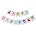 Colorful Happy Birthday burlap style swallowtail banner for festive party decoration - White Background Color Printed Birthday