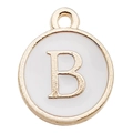 Round white and gold enamel letter B pendant for creative DIY bracelet making - Double-Sided Letter B / 1 Piece (12x14mm) / White