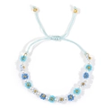 Blue and white bohemian daisy bead bracelet with pearls and adjustable braided cord - Regular Fit / Blue